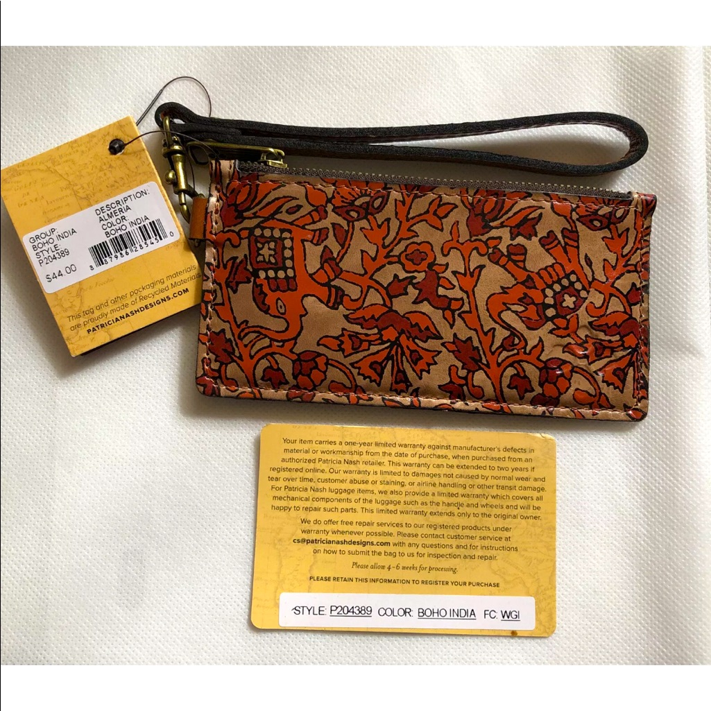 Patricia Nash Almeria Boho India Print Leather Credit Card Wristlet/Wallet Nwt